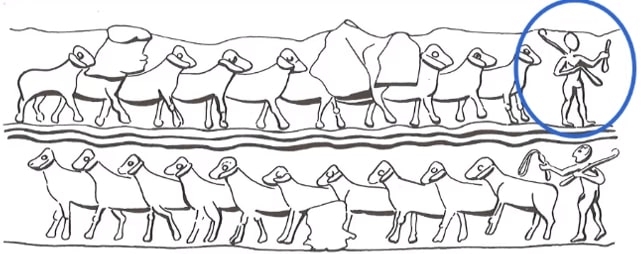 A shepherd leading his sheep, like the shepherd of Psalm 23.